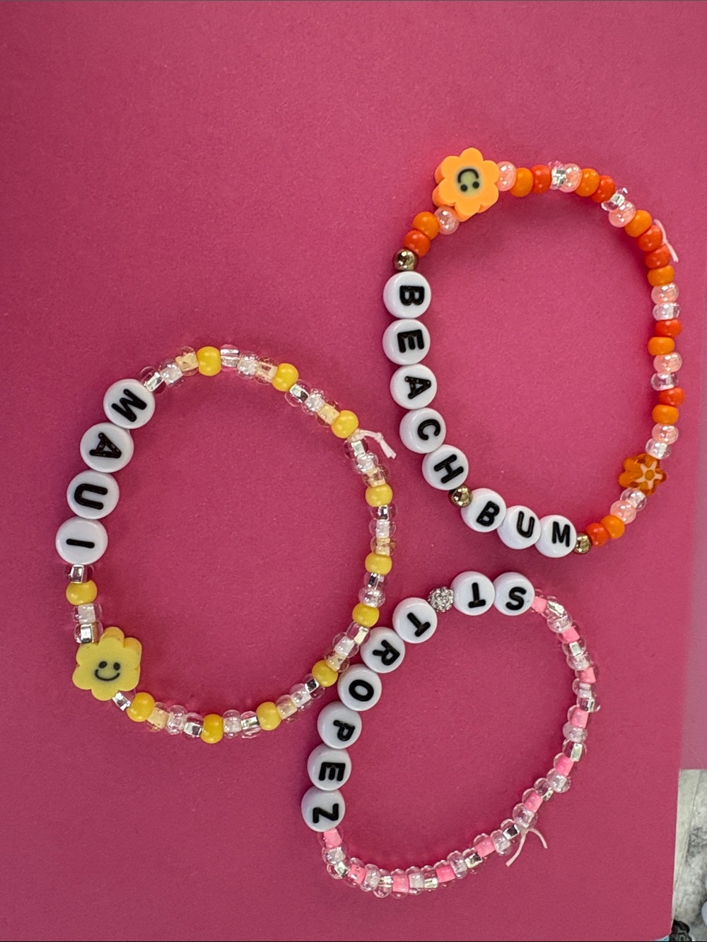 Personalized Beaded Name Bracelet - Yellow, Orange, Pink